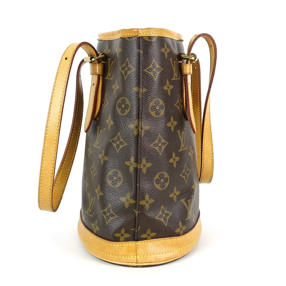 bucket pm monogram canvas shoulder bag with pouch