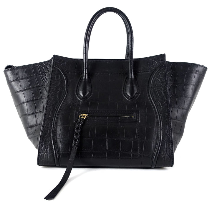 phantom crocodile embossed calf leather medium bag