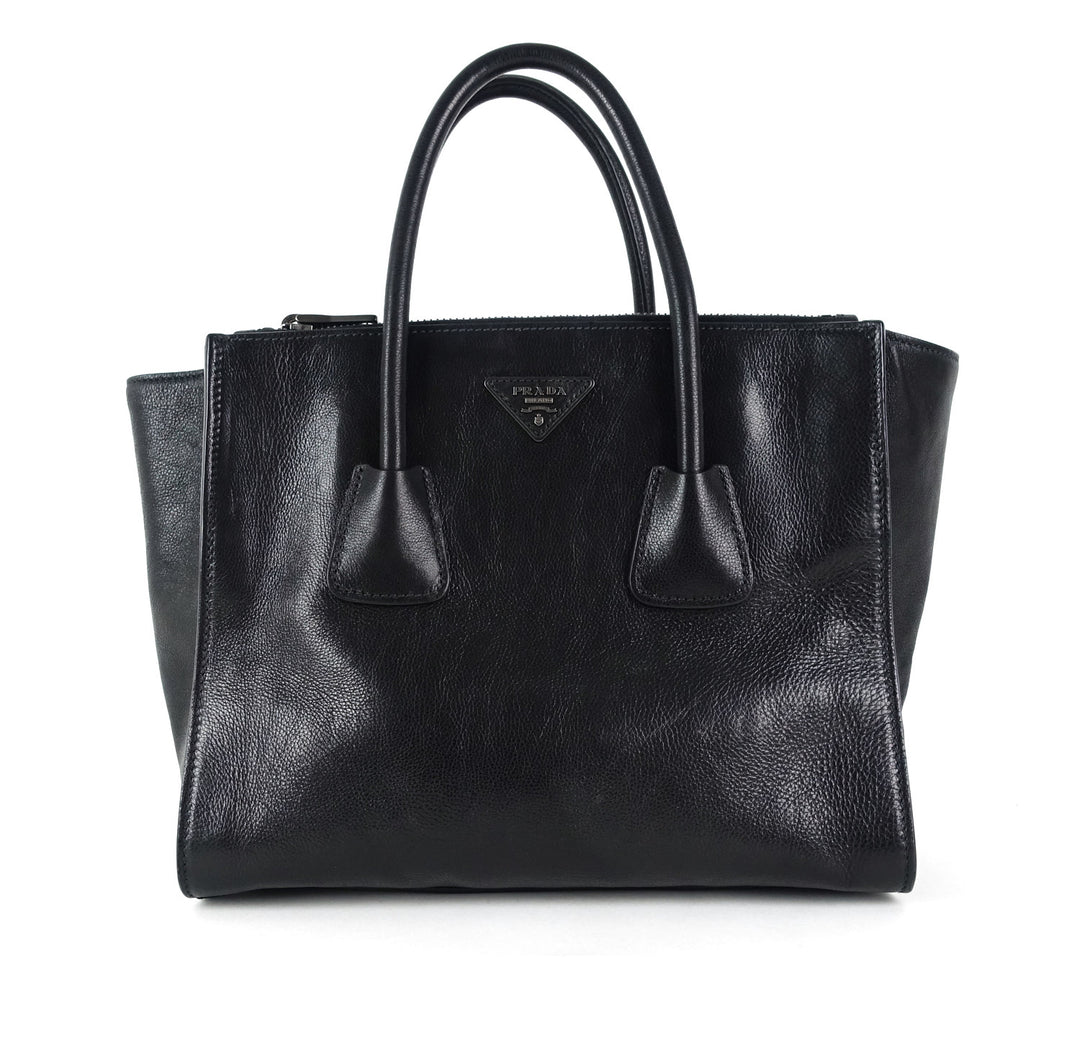 glazed calf leather twin pocket bag