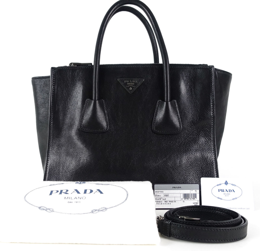 glazed calf leather twin pocket bag