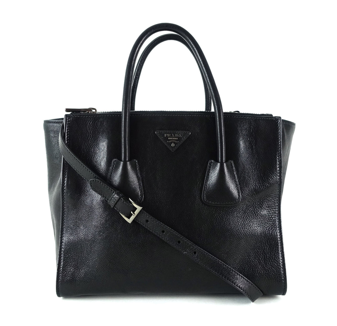 glazed calf leather twin pocket bag