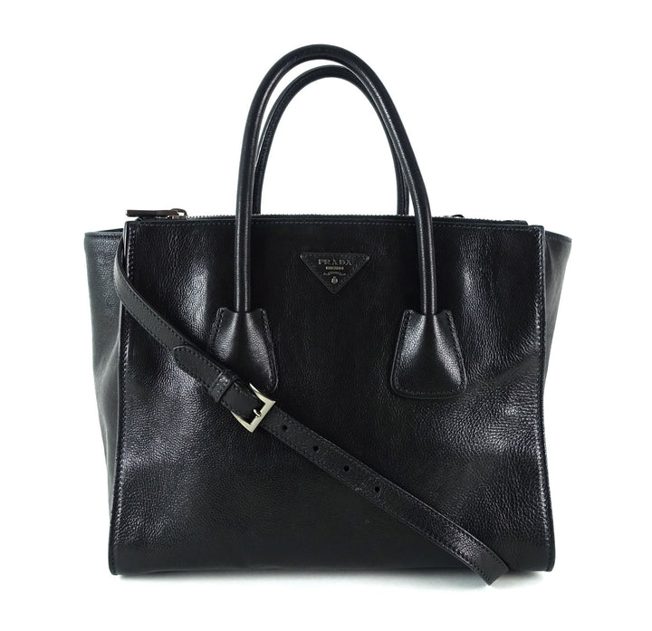 glazed calf leather twin pocket bag