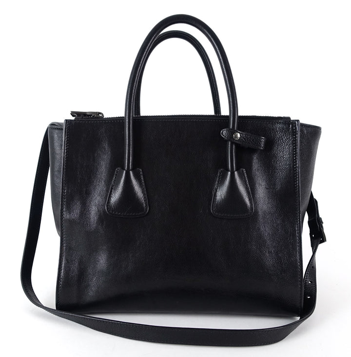 glazed calf leather twin pocket bag