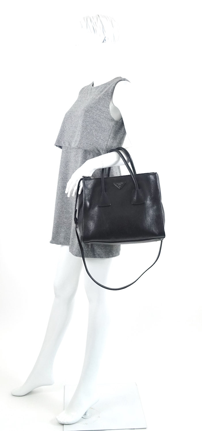glazed calf leather twin pocket bag