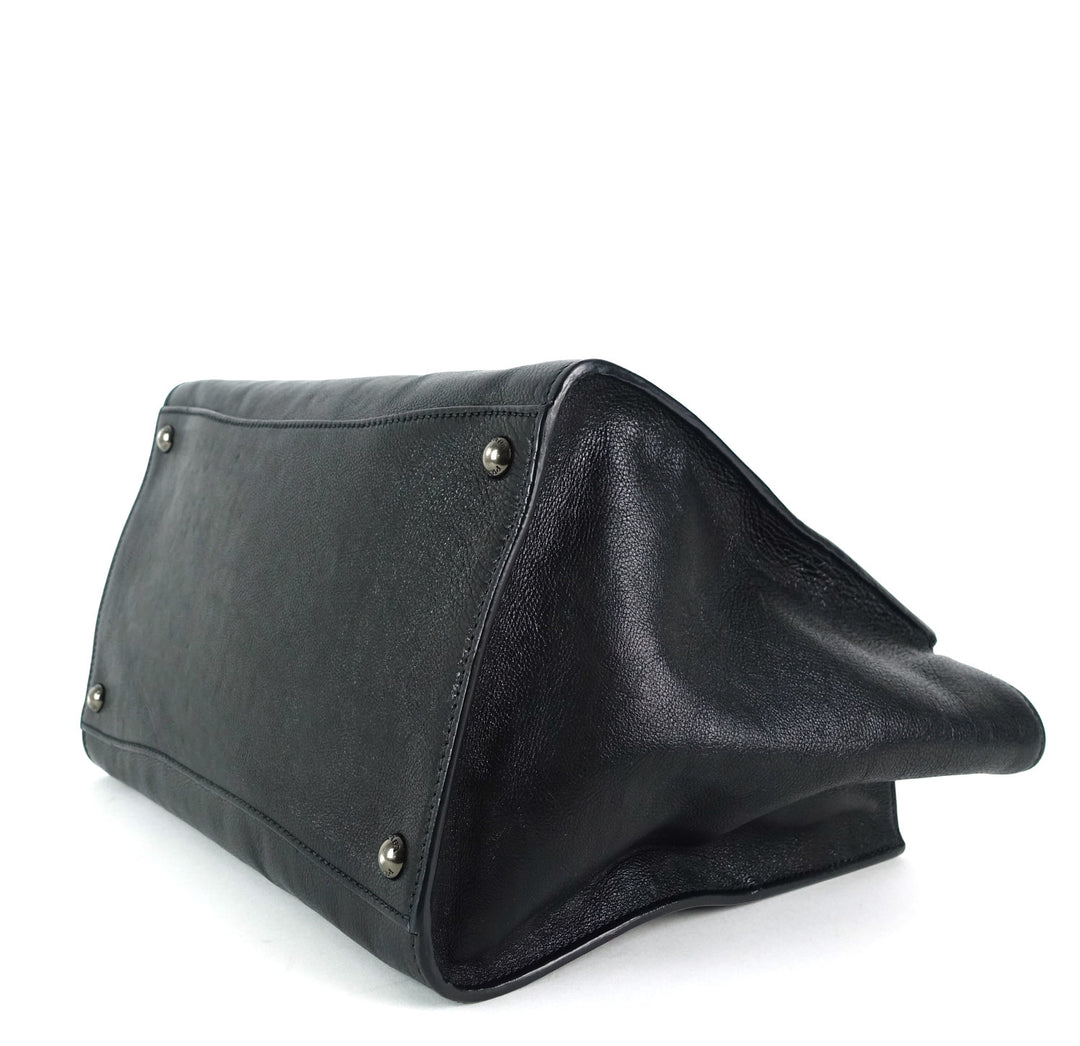 glazed calf leather twin pocket bag