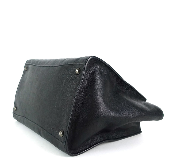 glazed calf leather twin pocket bag