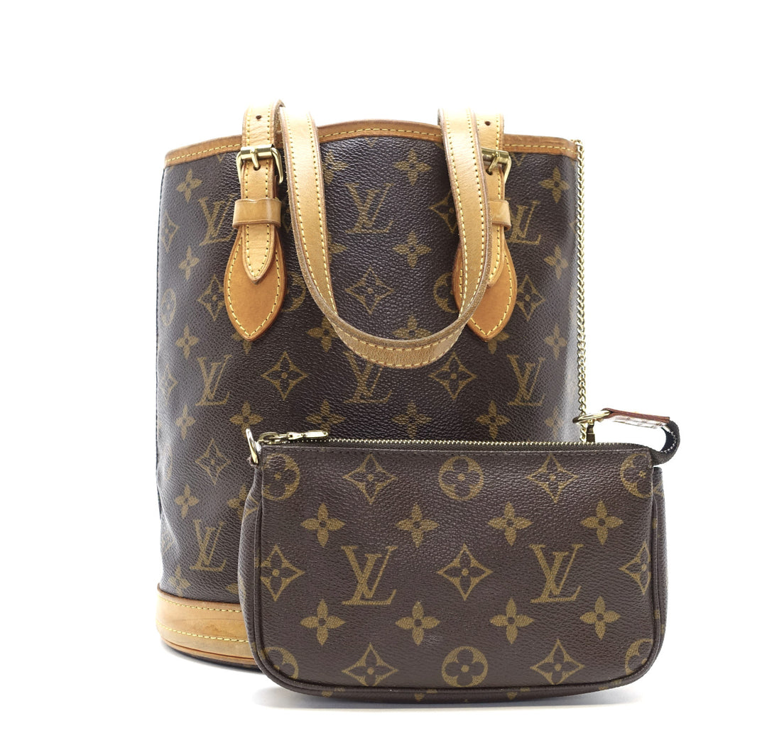 petit bucket monogram canvas shoulder bag with pochette bag