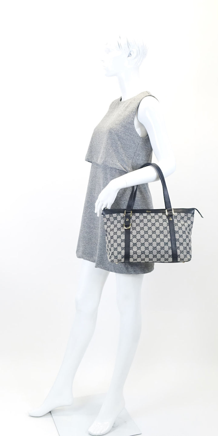 abbey monogram canvas zip tote bag
