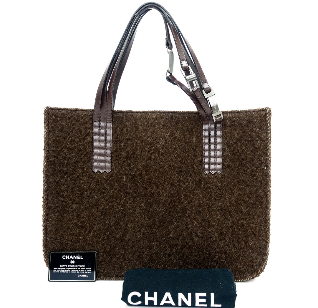 wool and leather large tote bag