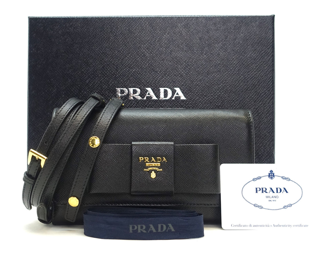 lux bow wallet on a chain saffiano leather bag