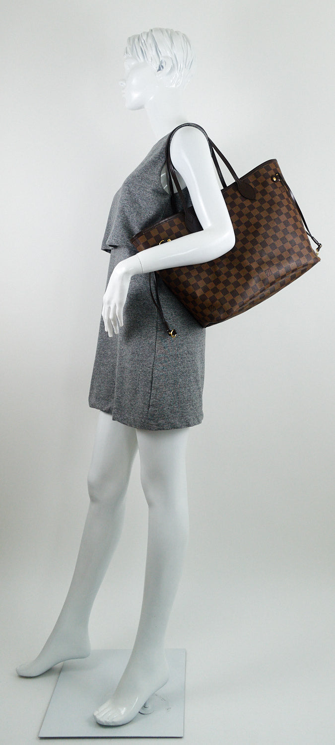 neverfull mm damier ebène canvas tote bag with pouch
