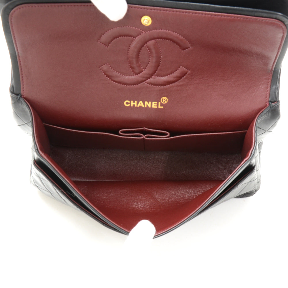 10" lambskin leather double flap shoulder bag