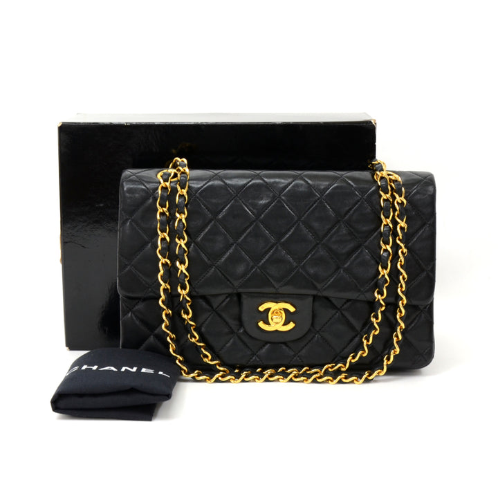 10" lambskin leather double flap shoulder bag