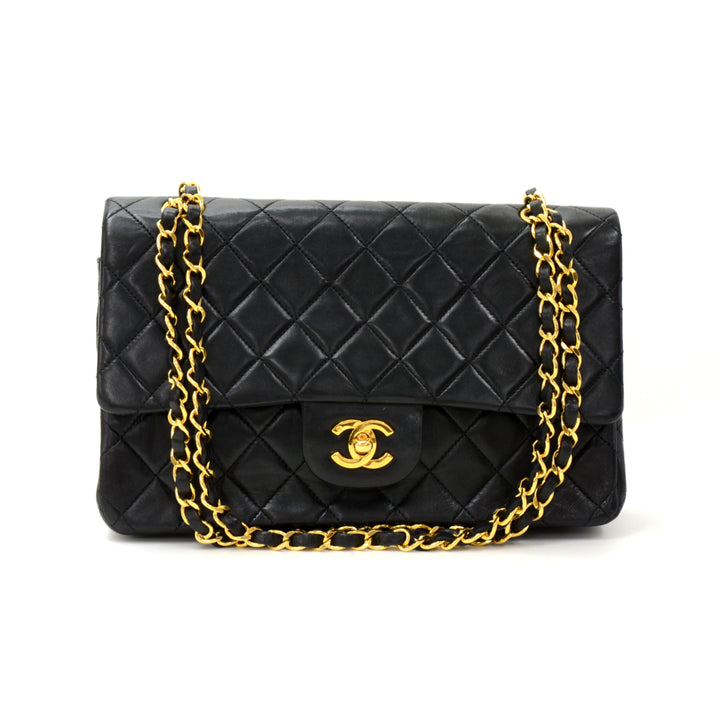 10" lambskin leather double flap shoulder bag