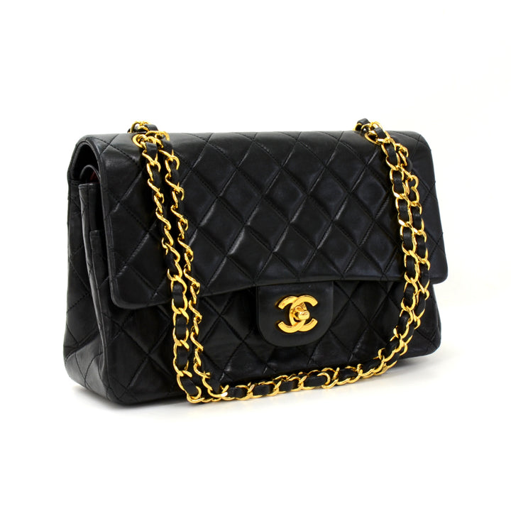 10" lambskin leather double flap shoulder bag