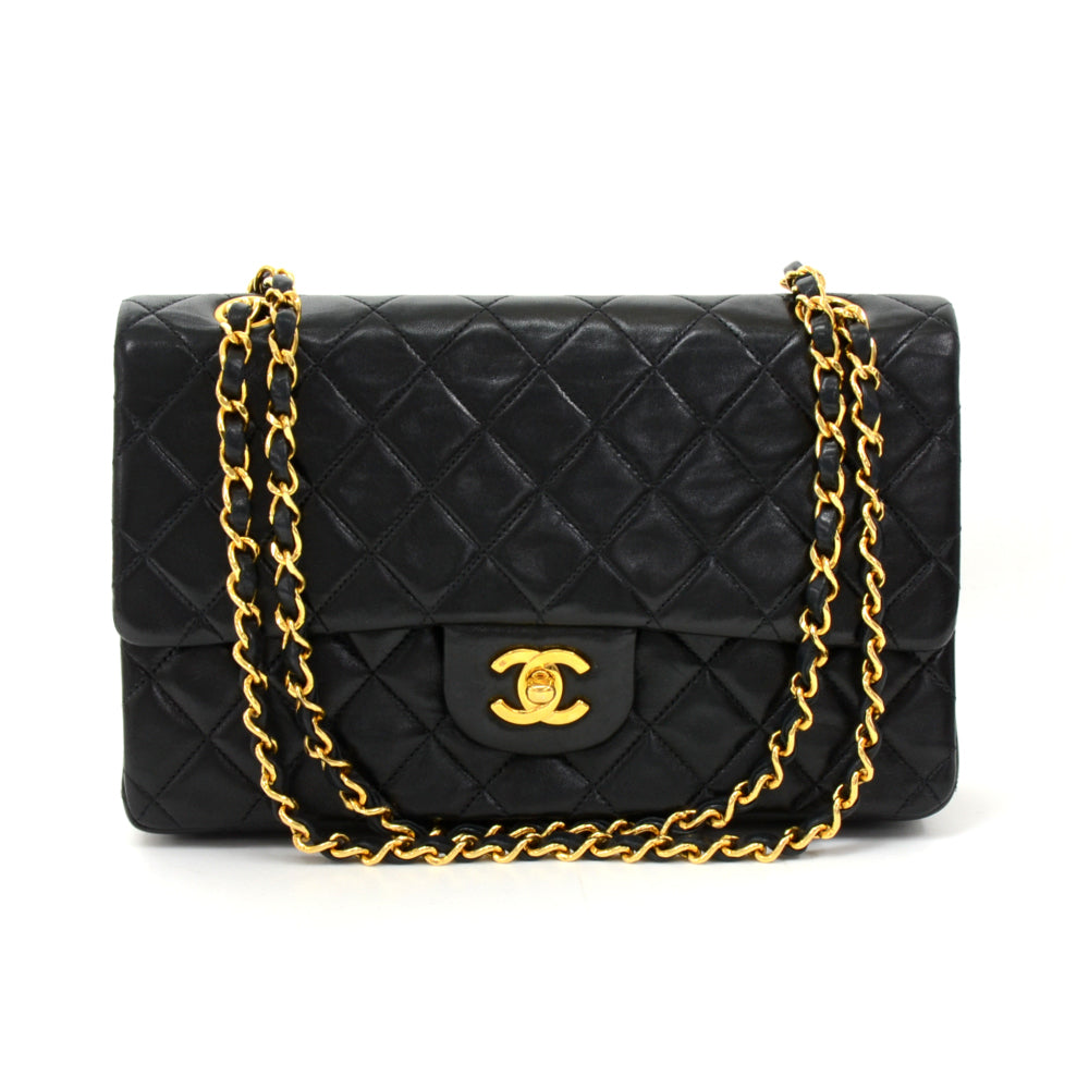 10" lambskin leather double flap shoulder bag