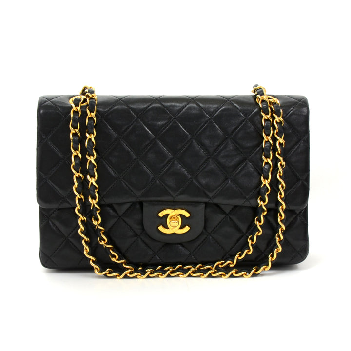 10" lambskin leather double flap shoulder bag