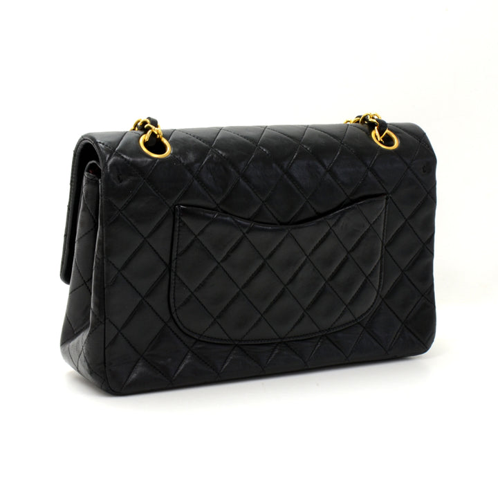 10" lambskin leather double flap shoulder bag
