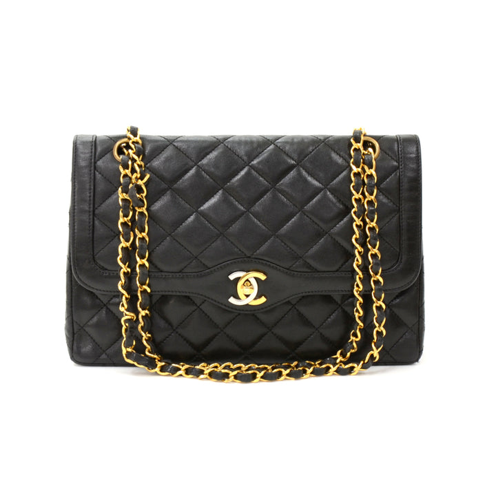 lambskin leather double flap shoulder bag - paris limited edition