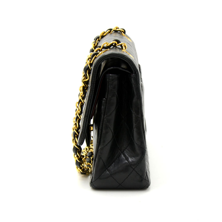 10" lambskin leather double flap shoulder bag