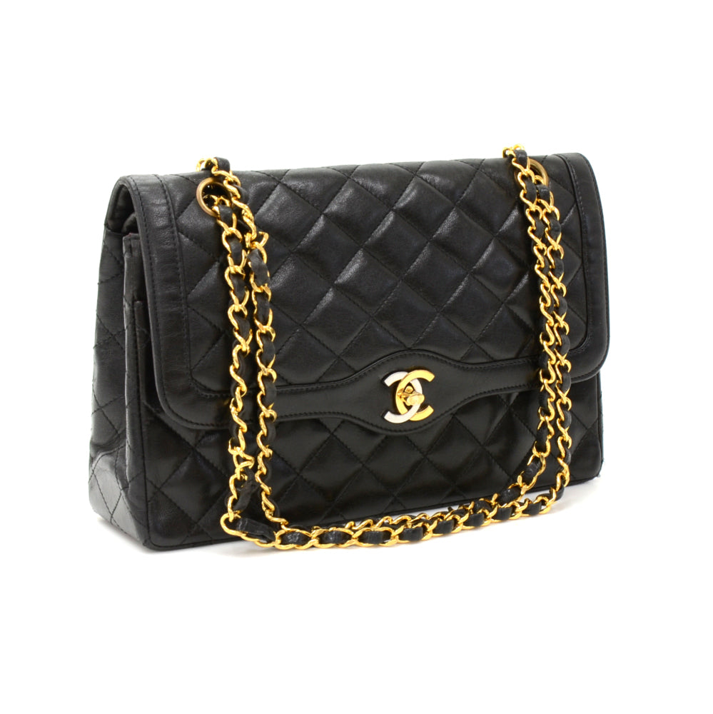 lambskin leather double flap shoulder bag - paris limited edition