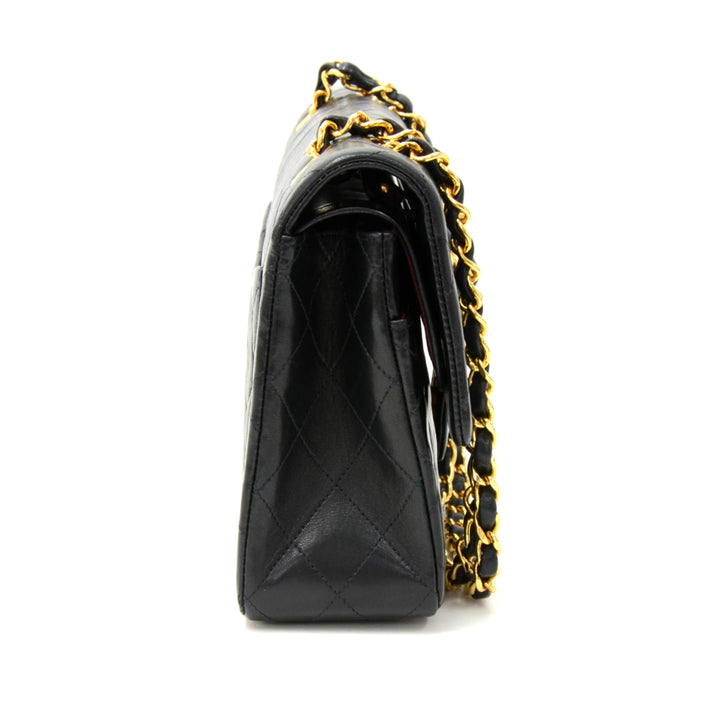 10" lambskin leather double flap shoulder bag