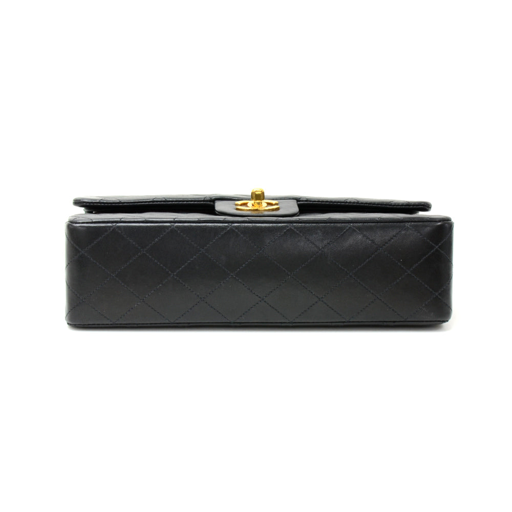 10" lambskin leather double flap shoulder bag