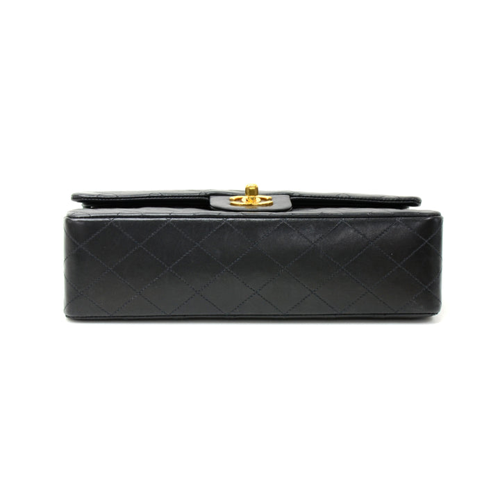 10" lambskin leather double flap shoulder bag