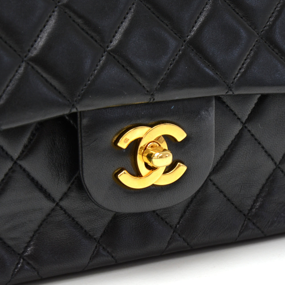 10" lambskin leather double flap shoulder bag