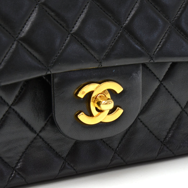 10" lambskin leather double flap shoulder bag
