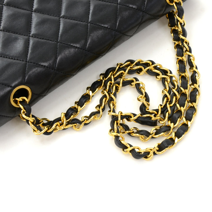10" lambskin leather double flap shoulder bag