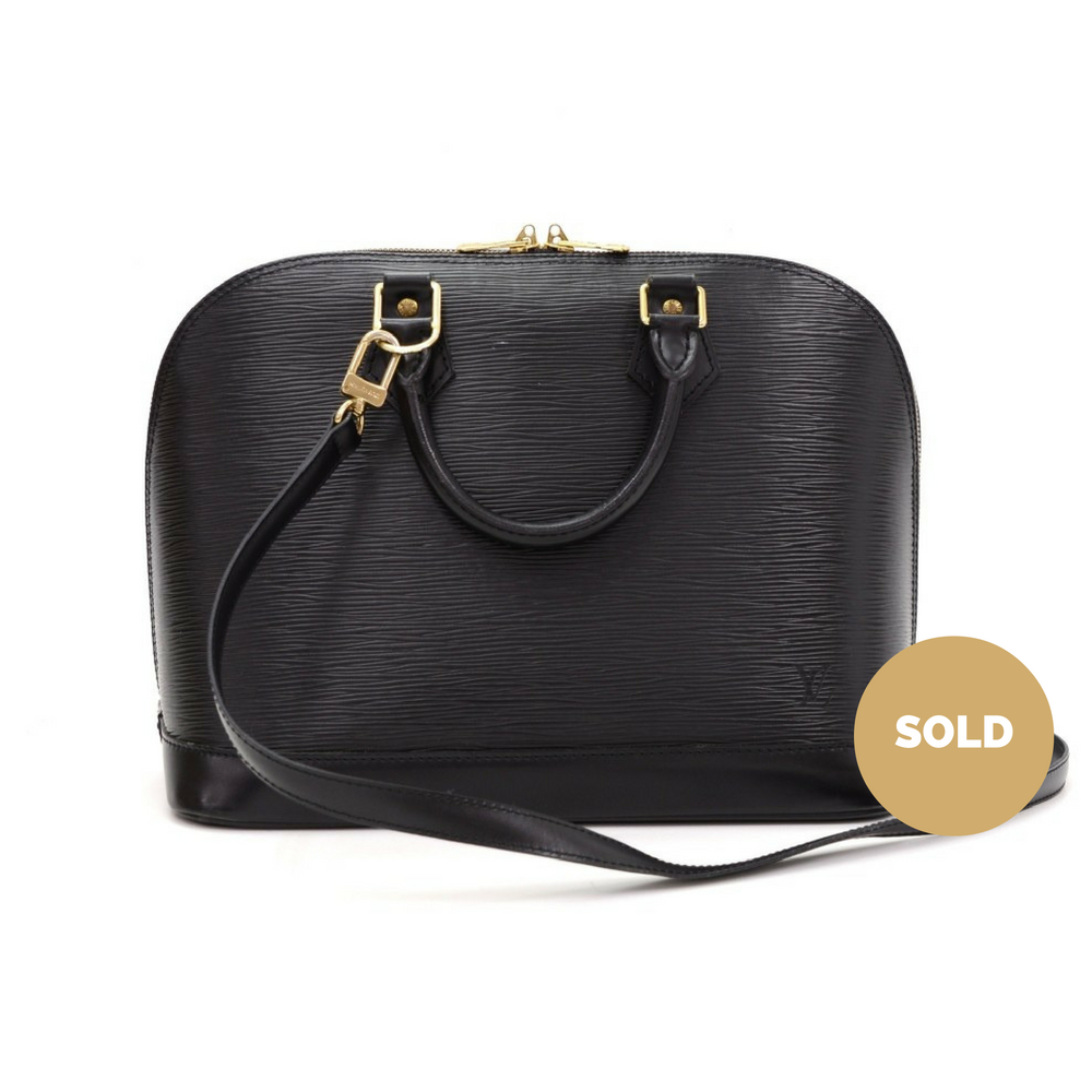alma pm black epi leather with shoulder strap