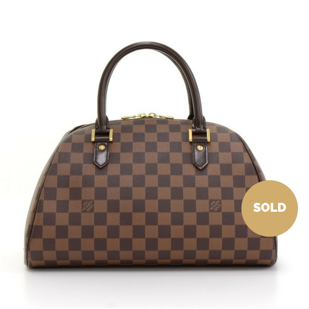 ribera mm damier ebene canvas handbag
