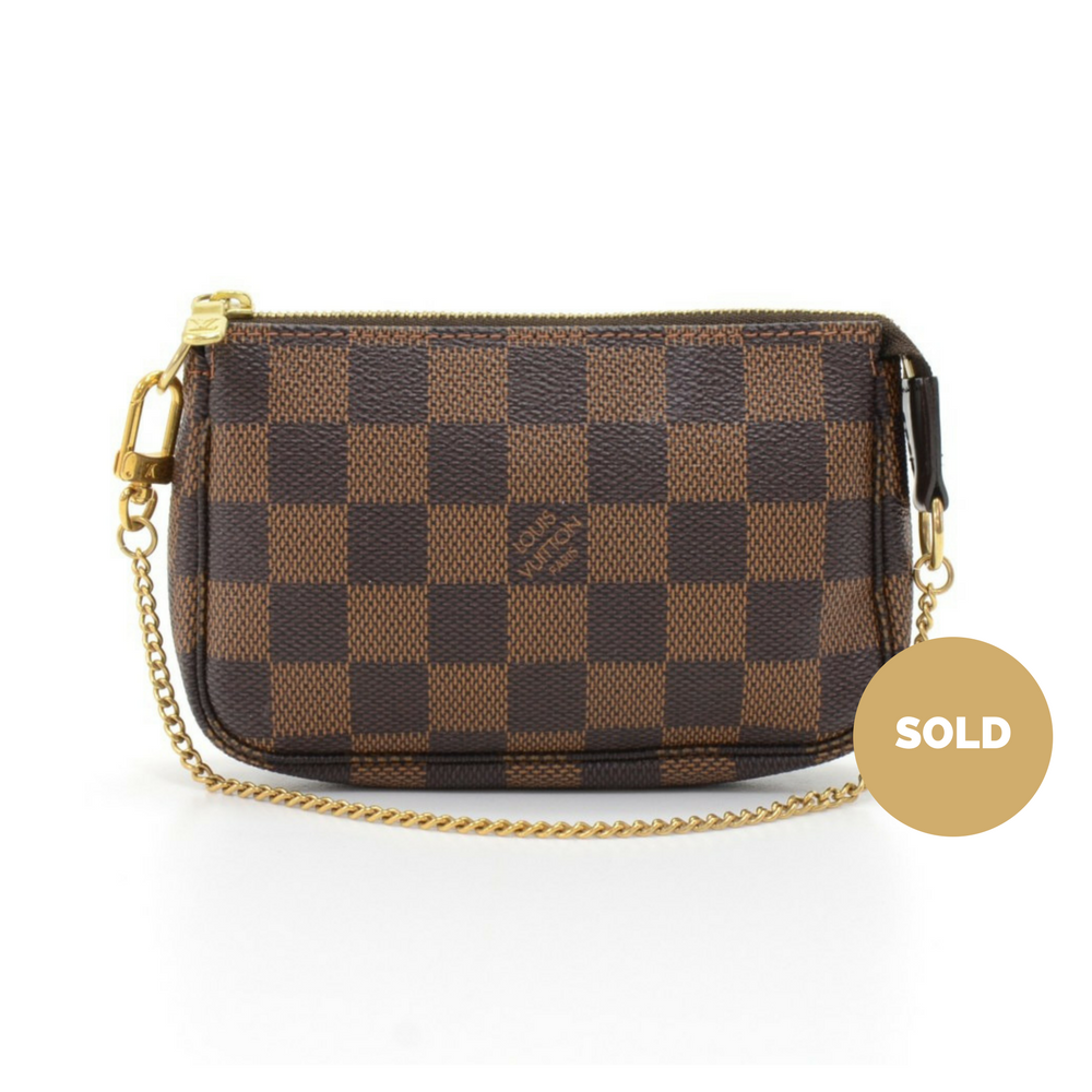 mini pochette accessoires damier ebène canvas evening bag