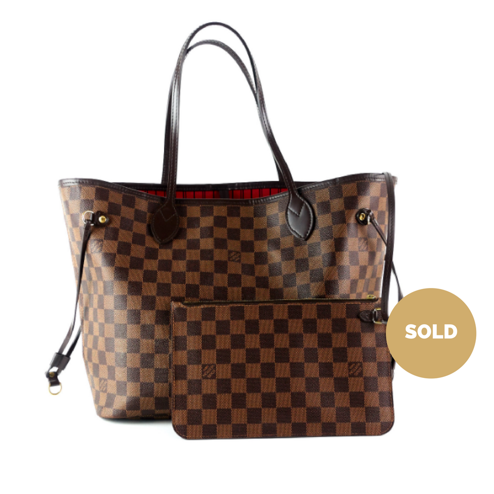 neverfull mm damier ebène canvas tote bag with pouch