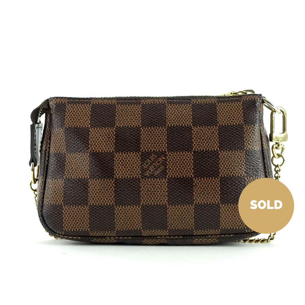 mini pochette accessoires damier ebène canvas evening bag