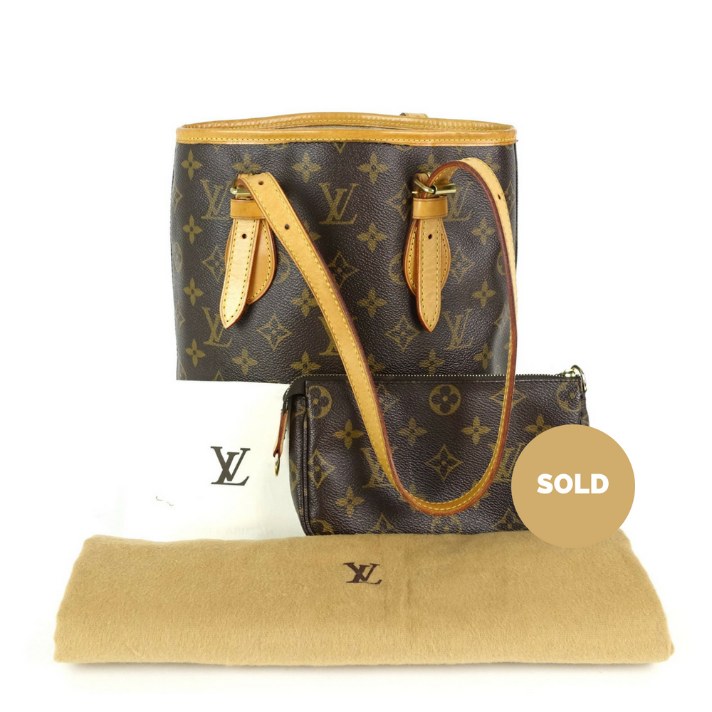 bucket pm monogram canvas shoulder bag with pouch